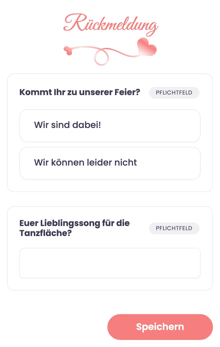 RSVP-Formular auf dem Handy, von einem Hochzeitsgast ausgefüllt